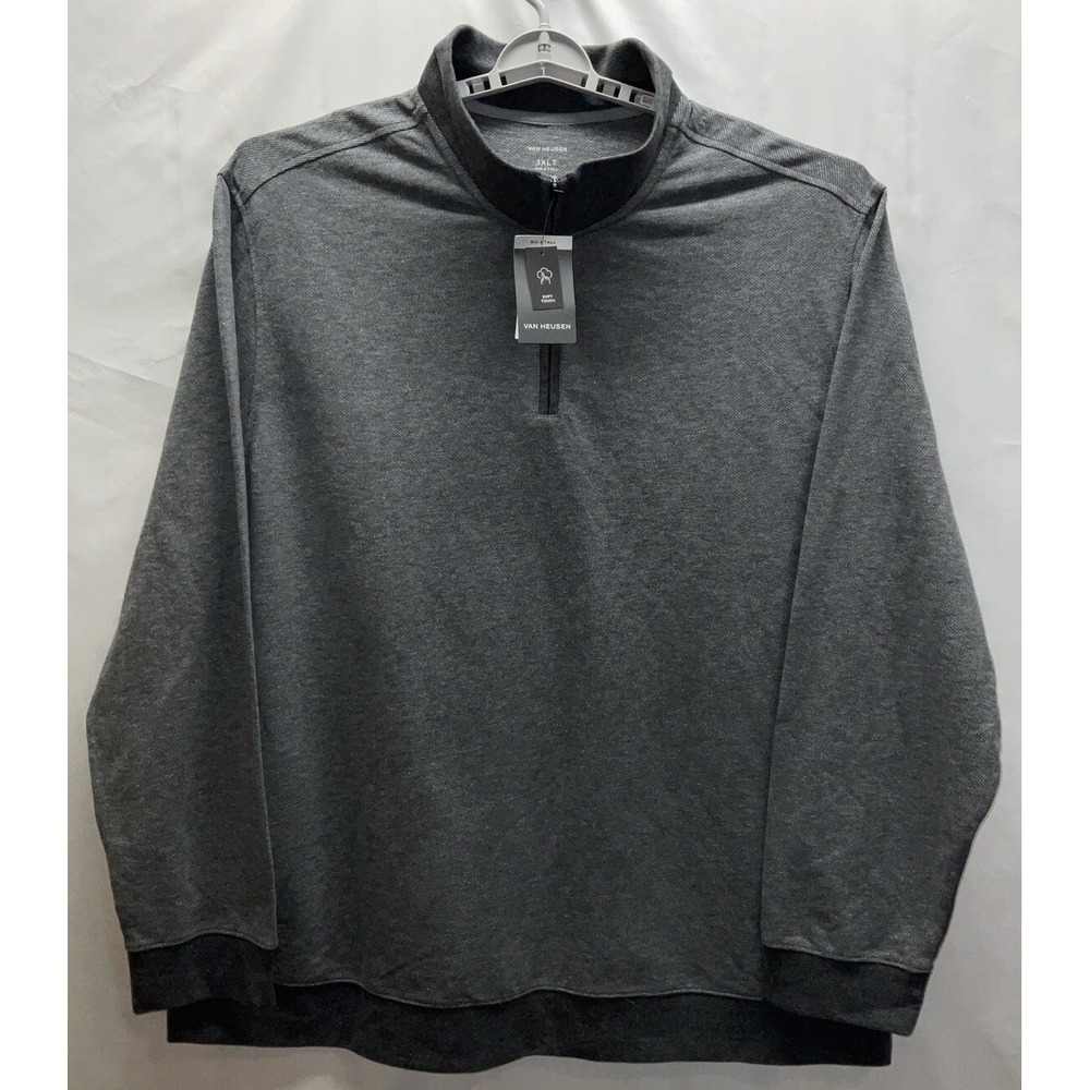 NWT Men's Van Heusen Big & Tall Mock Neck‎ Quarter Zip Twill Sweater Grey 3XLT